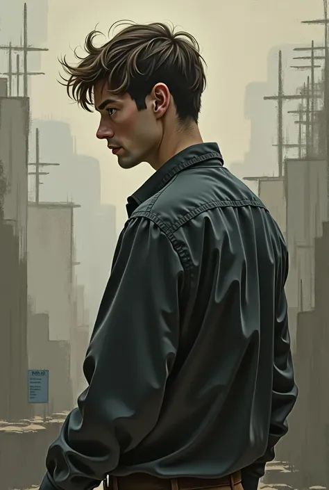 Create a painting of a young man looking back, as if he were leaving.