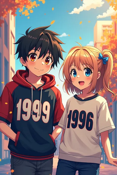 Anime with number 1989 at cloth boy, anime with number 1996 at cloth girl, wallpaper