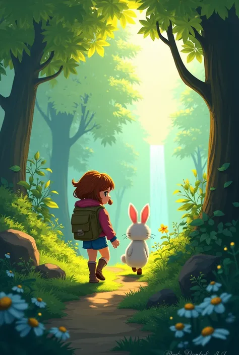 Lily and Rubbat embarking on a quest to find the ancient Water Crystal, journeying through the forest together.