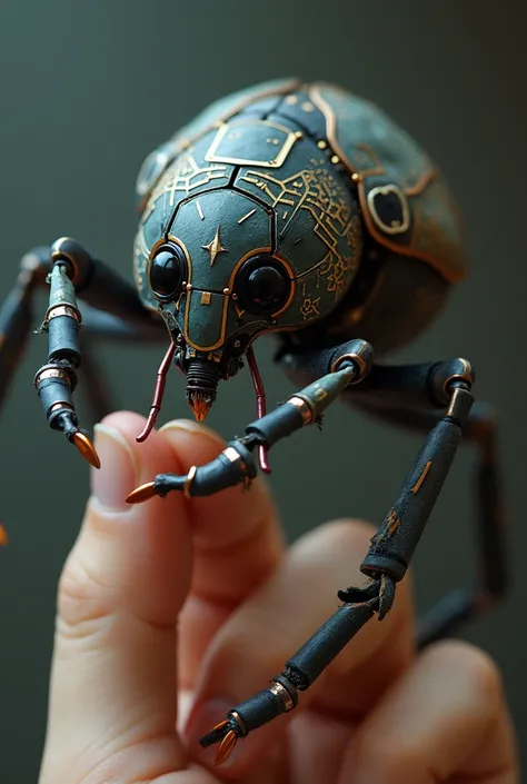 Robot bug circuit biting a human finger shot