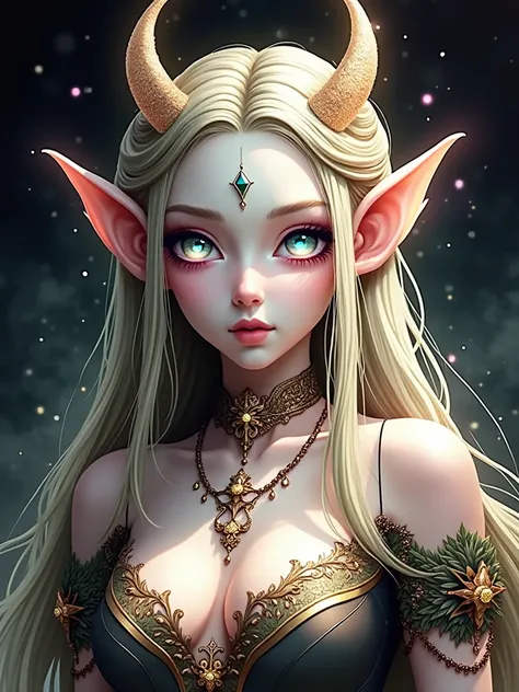 (Highest quality, 4K, High resolution, masterpiece:1.2), Very detailed, Realistic, Bright lighting, Epoch Elf, Portraiture, Fantastic colors, Fine art, Spiritual Beings, dream-like, Whimsical Creatures, Detailed facial features, Glowing Eyes, Beautiful Elf...