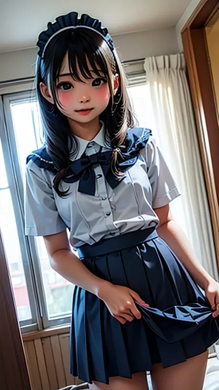 Super Cute Junior High School Student、Maid clothes、sexy、((Skirt Lift))