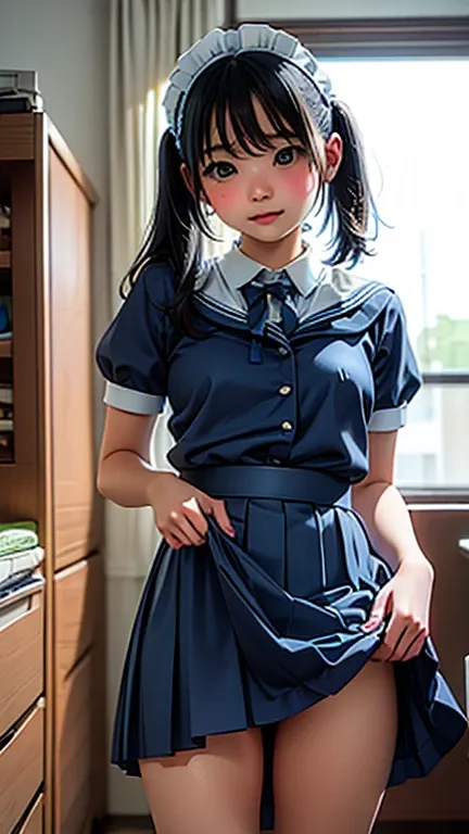 Super Cute Junior High School Student、Maid clothes、sexy、((Skirt Lift))