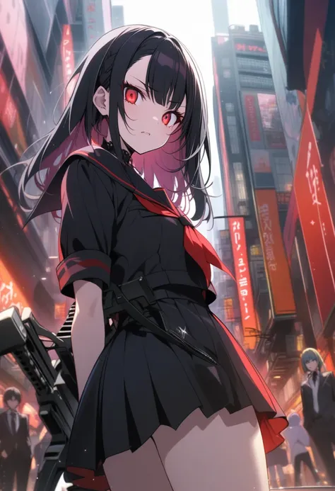 Red eyes　Goth　Sailor suit　machine gun　Ginza　Buildings