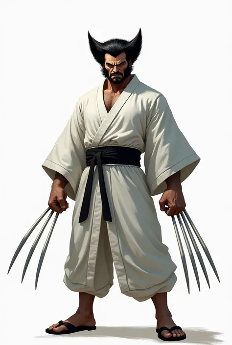 Wolverine, 3 claws ,Japanese Kimono, kimono branco, black Belt, short, brawny, real, white background