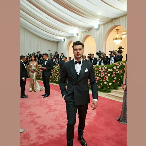 Arubas Handsome Actor at Met Gala wear a fancy clothes, full body,  (Ultra HD))