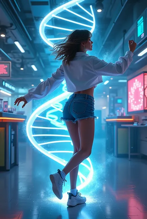 My bestie who is a tomboy is dancing with her DNA strands to figure out her unique genetic code 