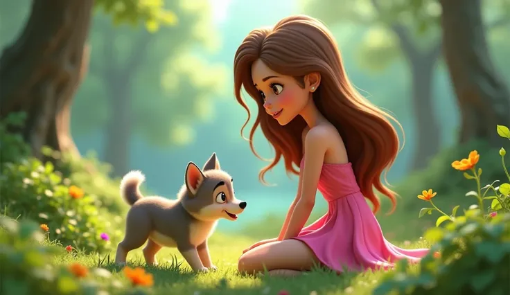 cartoon charactersหญิงที่มีผมยาวสวย, Without wearing glasses, Wear a pink dress., Animated characters, Chic characters, Animation style performance, 3D style, Arnold Maya is rendering, 3D style rendering, toon render key shot, 3D characters, Stylish 3D ren...