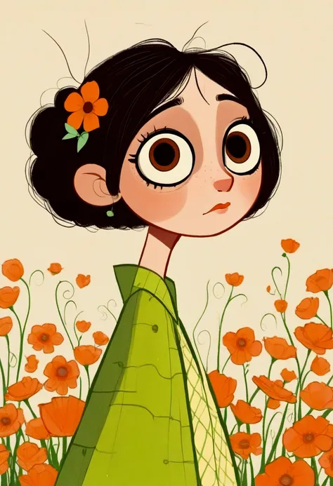 Victor Nye，Class Representative，&#39;style, Beautiful details，simple，Modern，advanced，Lovely，Color blocking，Flowers，orange，light green，grid，Wire，illustration，vitality，Pixar