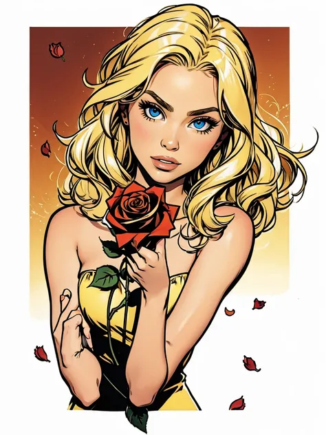 pretty blonde girl,holding a rose.