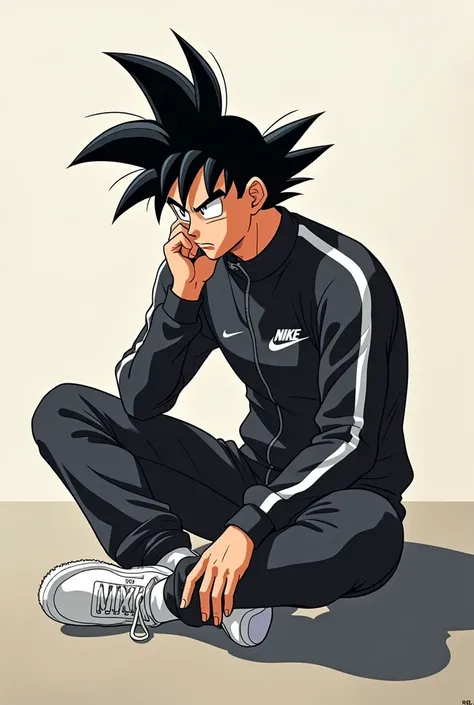 Goku in Nike sportswear, seated,Thinking,reflect, HD,anime, anime style