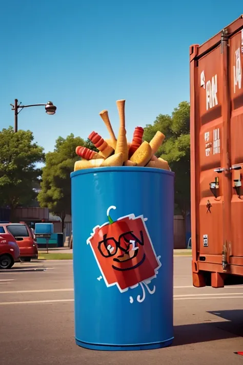 1 container, graffitied with the phrase "The real root hotdog",