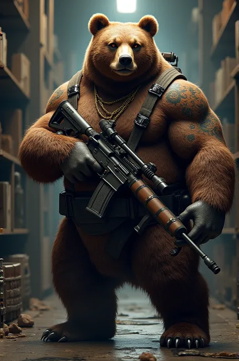 a gangsta bear with guns named cool-b