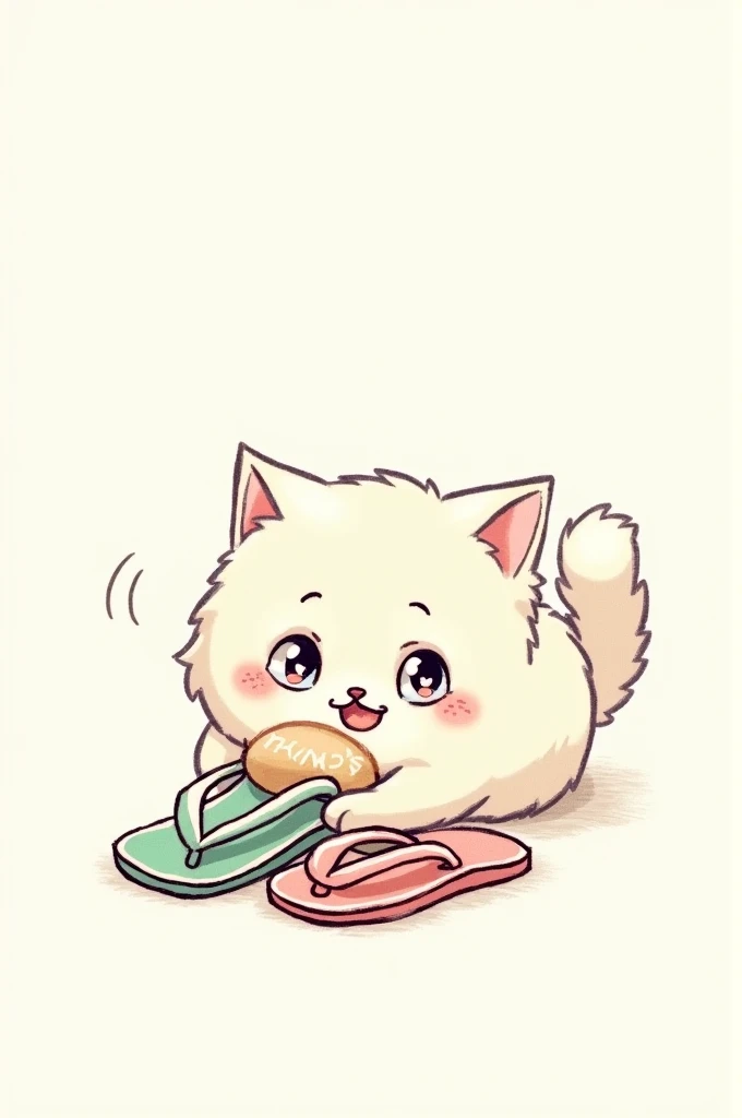 Simple sketch of a cute cat eating a flipflop