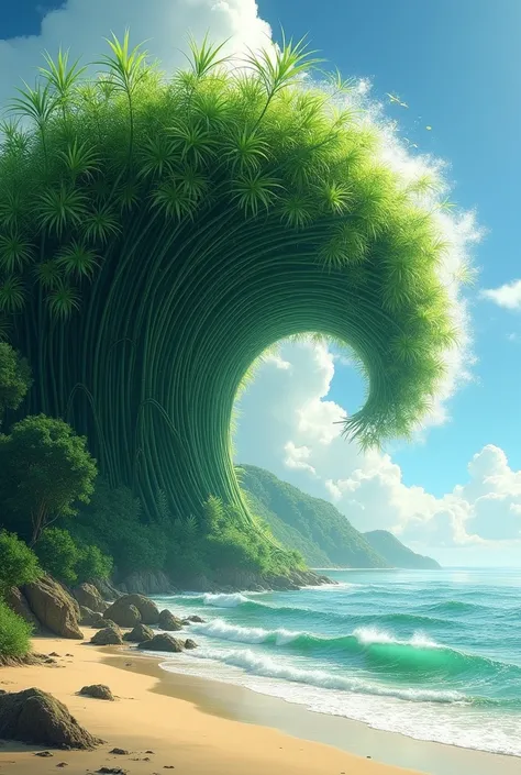 Make a piece of bamboo into a giant beach wave