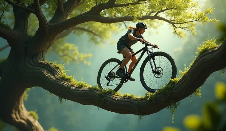 A bike running on the tree