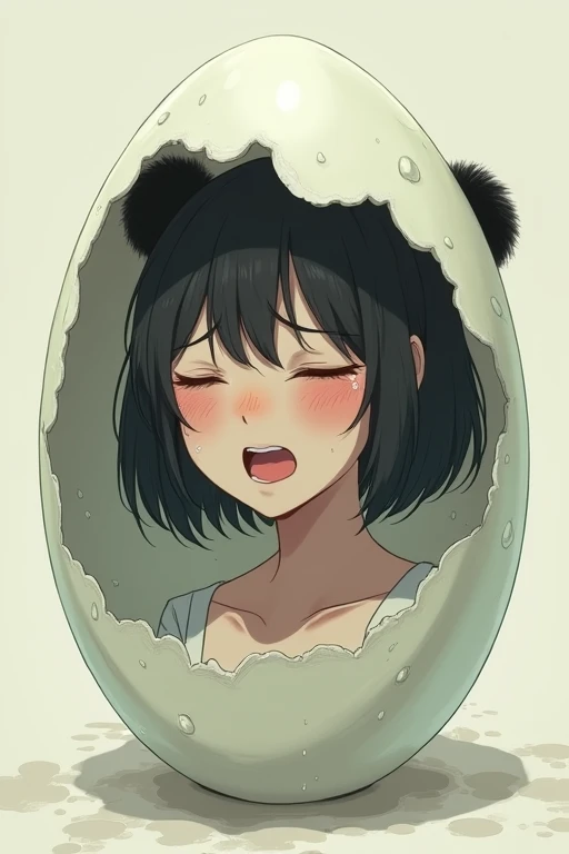 Woman trapped in an egg、Crying Panda Ears, Character Design, Anime Style, 