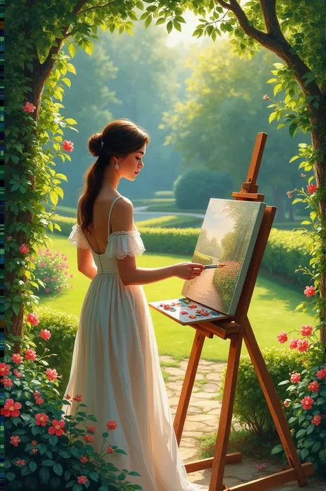 Painting in the garden by the woman 
