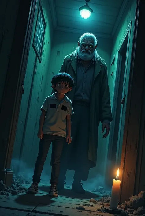 The scary one old man scary house in side with one boy age 20 and woman in night time dark
Anime 16:19