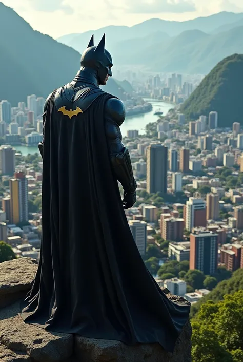 Batman looking at the city of Rio Bonito, located in the state of RJ 