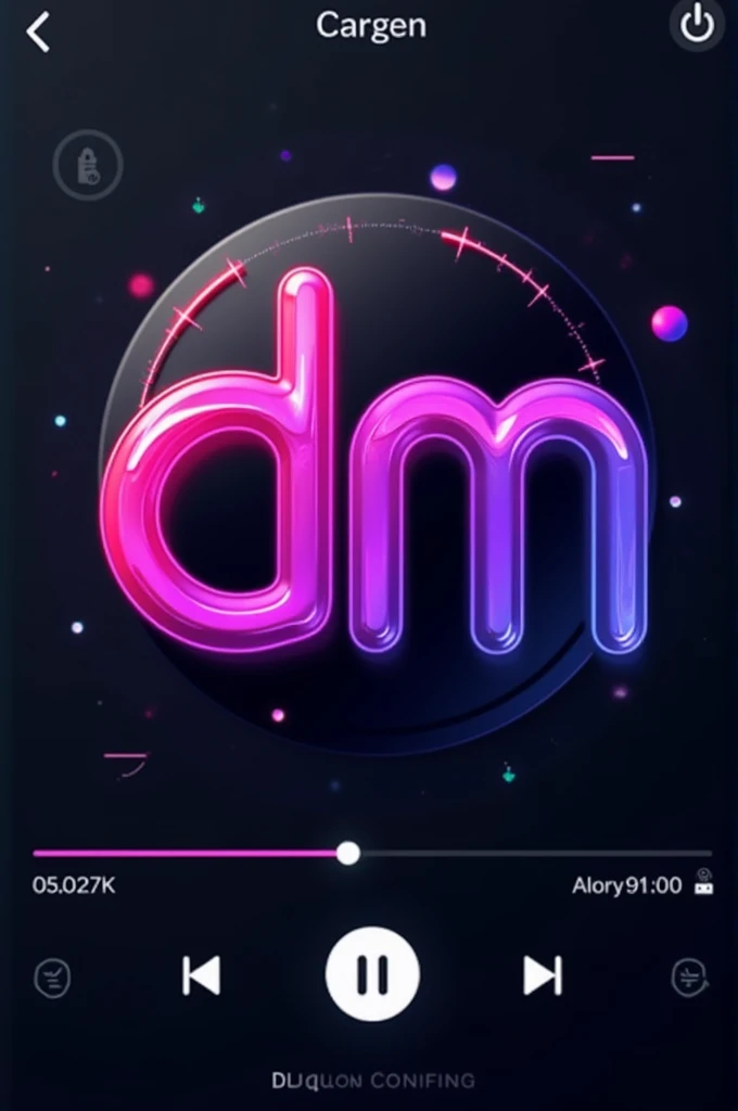 Create a crazy music app with the letters DM with purple colors, black and green