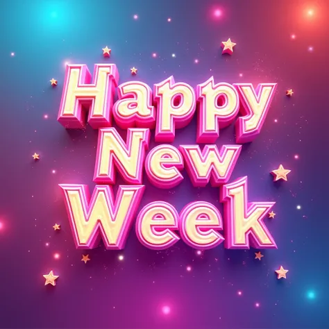 Plain color design of a happy New week, hyper realistic design, use bright background and bright font colors that will make it look amazing, beautiful. write on it "happy New week" 
