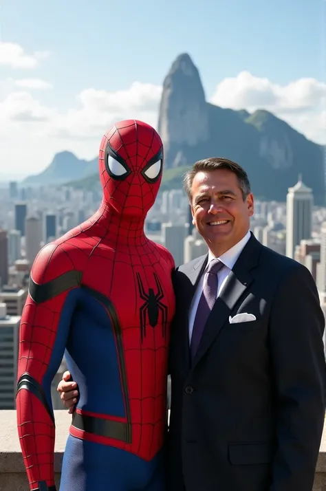 Spiderman taking a photo with Bolsonaro 