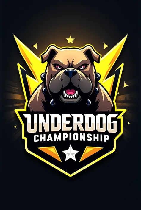 make a gaming tournament logo name is UNDERDOG CHAMPIONSHIP  and yellow white and black free fire them 