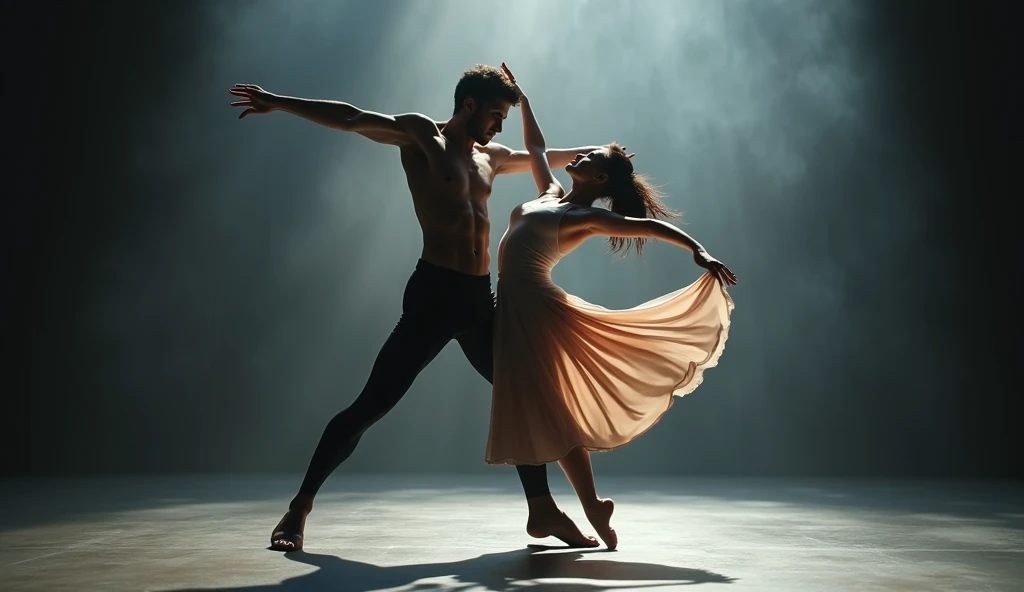 A male and  female dancing in performance   