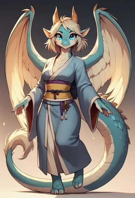 Full rein Dragon kind female huge wings and huge tail full body dragon. Kimono