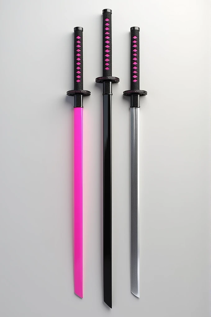 A symbol with three katanas, one pink, one black and one silver