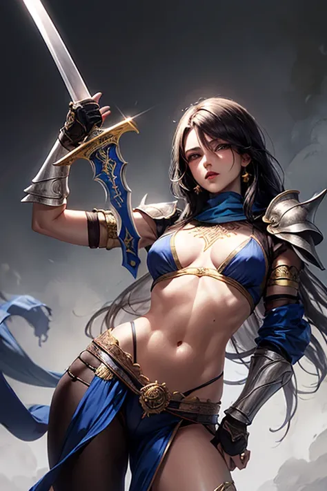 Sexy warrior girl in sexy armor, holding two swords, prince of persia warrior within style 