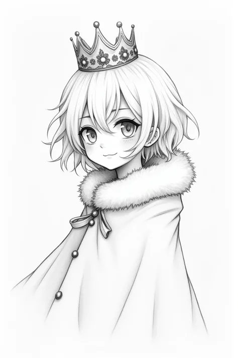 Pencil drawing of a girl with short hair, wearing a crown and a Santas cape