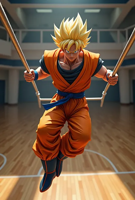 Son Goku doing gymnastics on the parallel bars 