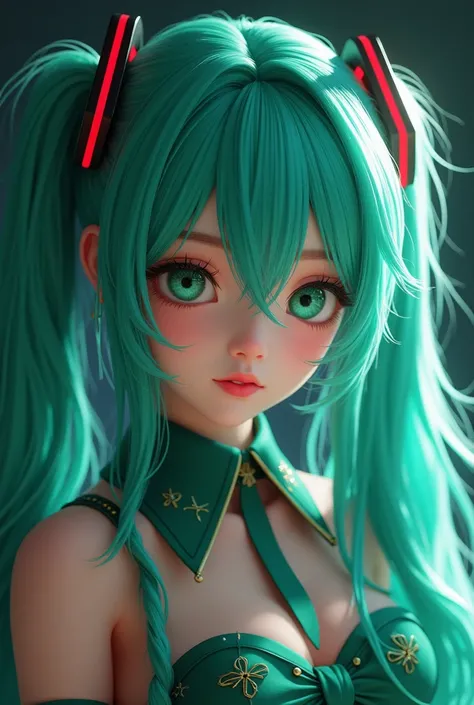 Genius cosplayer girl of Hatsune Miku, Creative, Masterpiece, Fantasy, High Definition, High Quality, 8k, Realistic, Dramatic Lighting, Soft Focus, Digital Illustration, Intricate Mechanics, Advanced Techniques, Dark Background Cinematic, High Contrast, Hi...