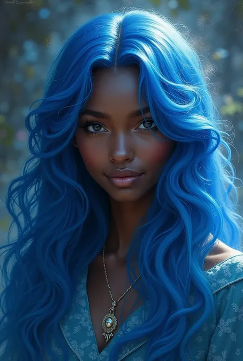 Cloe enchanted long wavy blue hair Black Skin