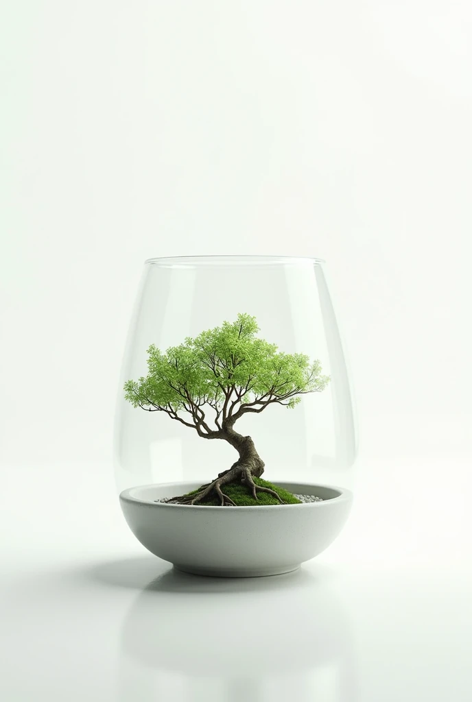 Illustrât Fond blanc, terrarium with a small banzai inside 