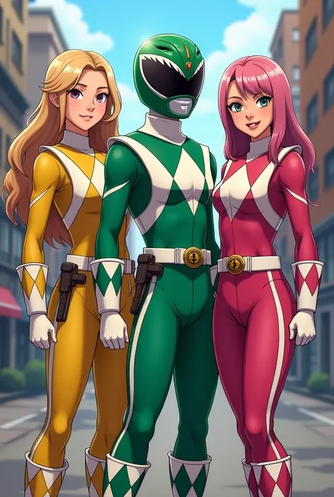 Tu peux me créer Lia (fille et Power rangers force ninja jaune) mattéo (garçon et power rangers force ninja vert) et rose (fille et Power rangers force ninja rose) tu fais un rangers avec le civils et le costume de rangers 