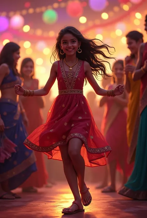 indian girl in the party dancing with wearing short dreas