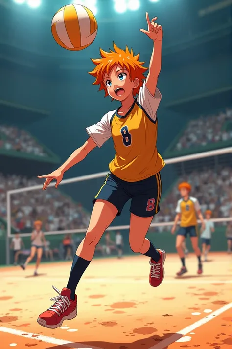 Haikyuu&#39;s Hinata about to score a point in volleyball 