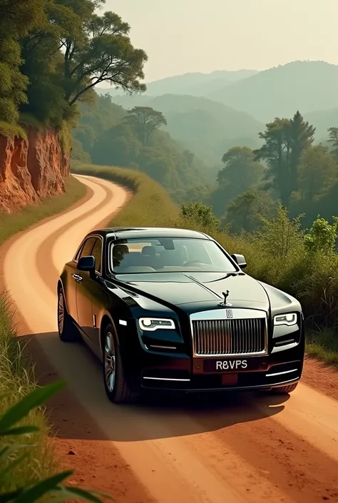 A black rolls royce driving in India road