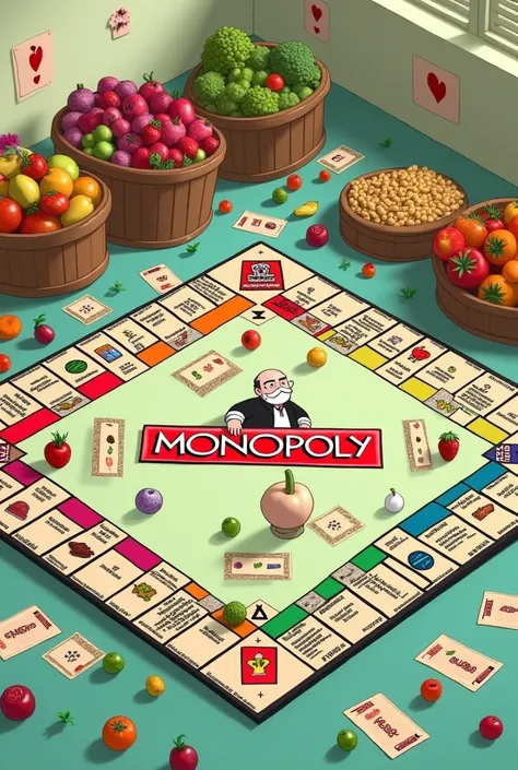 Nutrition-themed Monopoly with riddles and nutrition-themed games