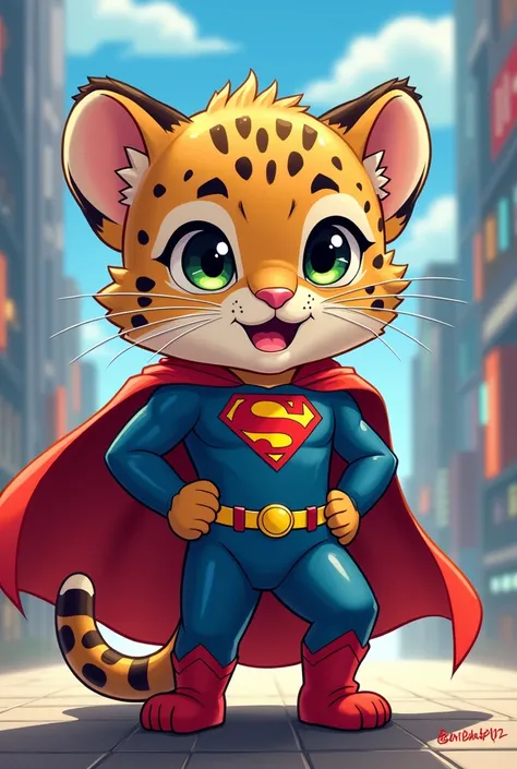 Baby leopard dressed as Superman　Anime Style