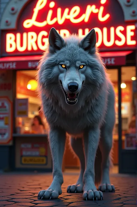 Create a wolf like about liveri burger house burger shop