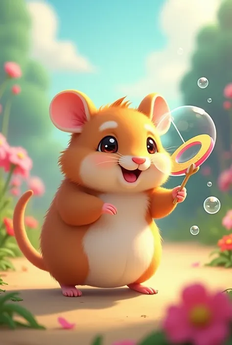 Un hamster joufflu mignon qui joue au diabolo version animé 