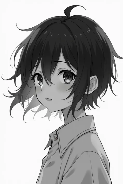 A black and white picture of Anime boy ,the boy is showing simple