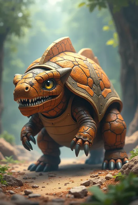 Create a legendary Pokémon based on the Earth element Armadillo with DNA from a dinosaur 