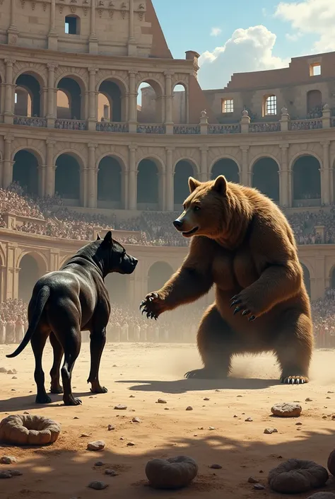 Cane Corso fighting bear in coliseum
