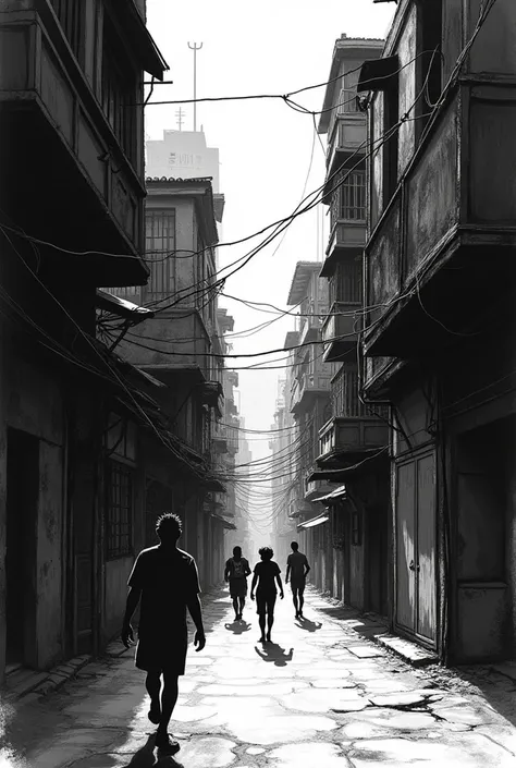 Entrance to the favela black and white sketch