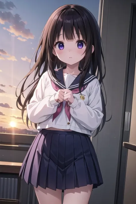 masterpiece,one girl,,blush,sunrise,classroom,(good luck) clenched hands, viewers are searching for chitanda eru,shining eyes,cl...